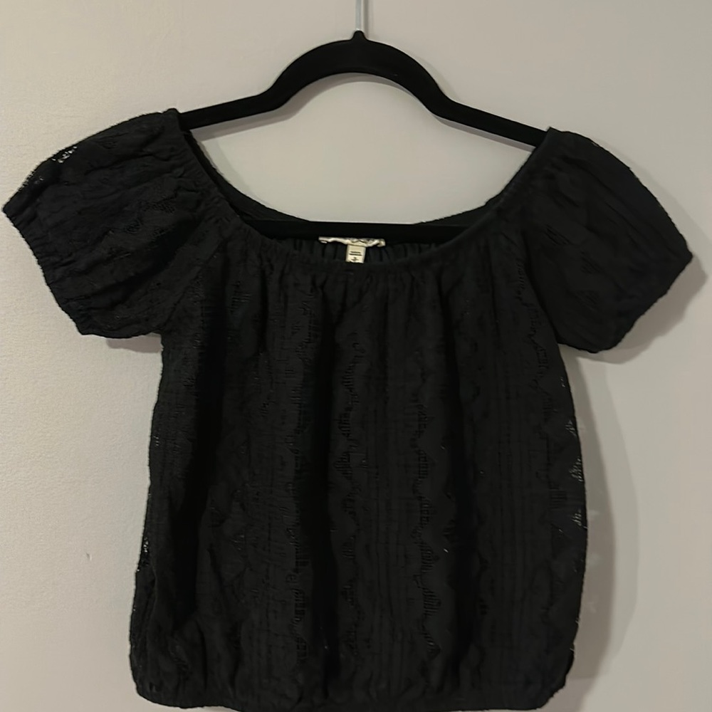 Express One Eleven Blouse Black Lace Crop Top off Shoulder